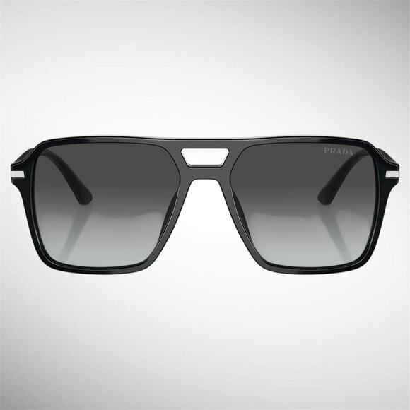 NEW PRADA Sunglasses Black Aviator Pilot 55-17mm Grey Lens Silver Logo - Picture 2 of 6